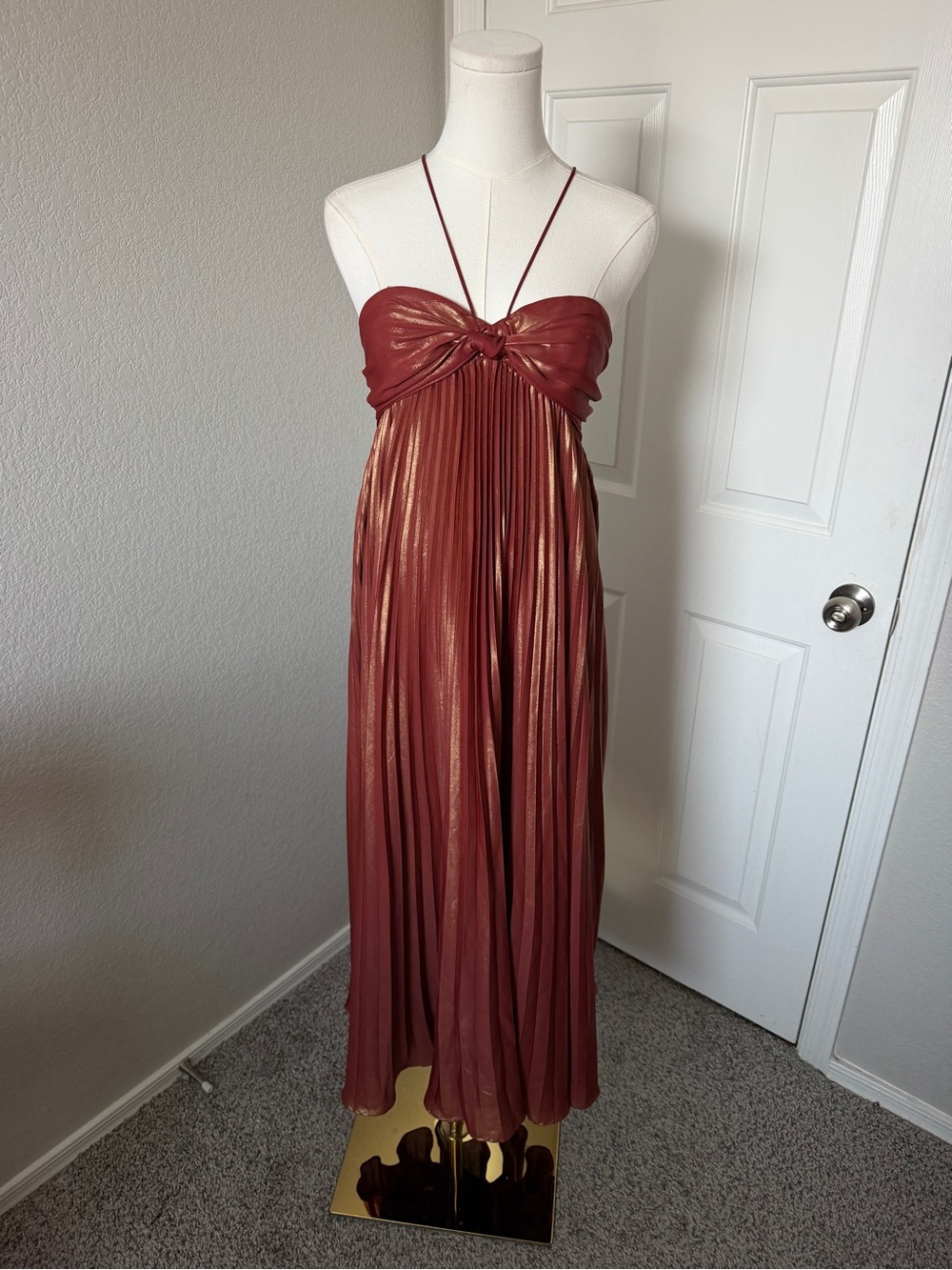 Anthropologie Plissé Halter Dress Strapless Pleated Maxi Dress - Picture 2 of 5
